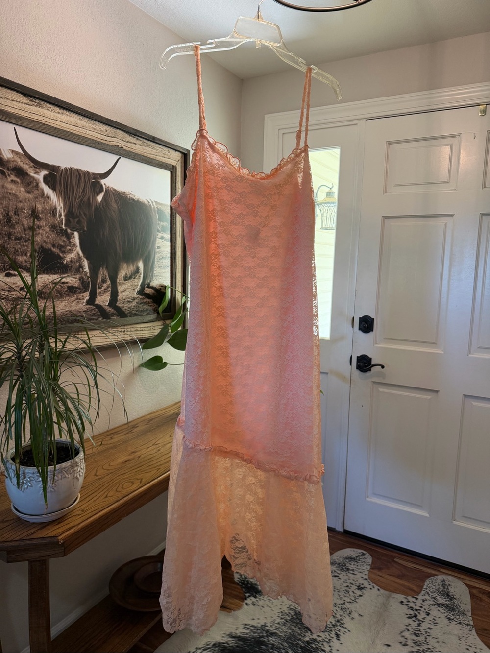 Old Navy Peach Lace Slip Dress with Scalloped Trim